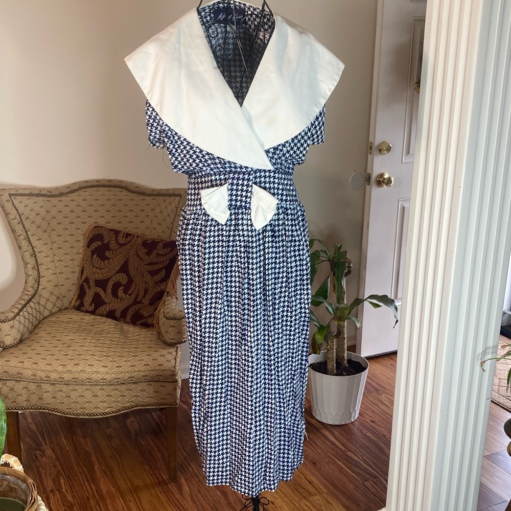Vintage April Rain - Blue and White Houndstooth Dress